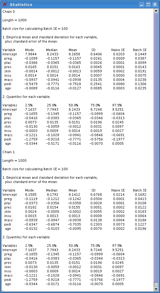 A Statictics window