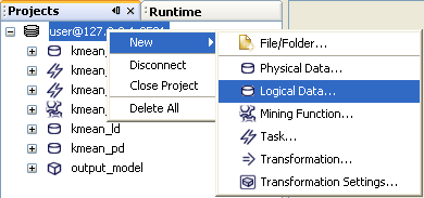 Context menu with actions for object that represents the metadata repository.