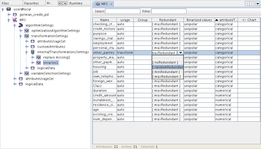 Algorithm Settings: Transformation Settings
