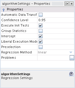 Regresja liniowa: okno General Algorithm Settings